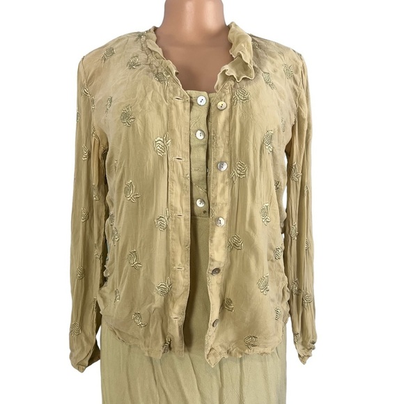 Johnny Was Vintage Sage Green Boho Midi Dress - Picture 9 of 14